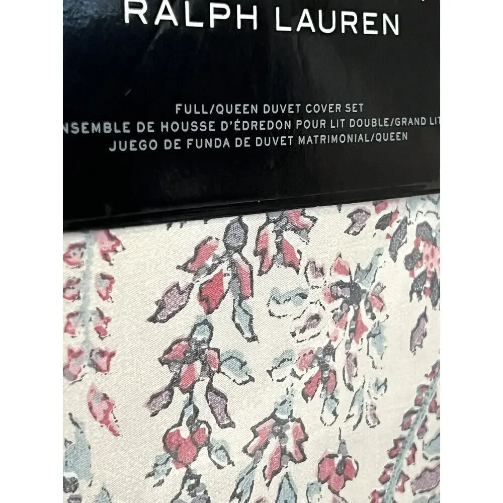 Ralph Lauren Claudia Paisley Full Queen Duvet Cover Set Cream Floral SATEEN